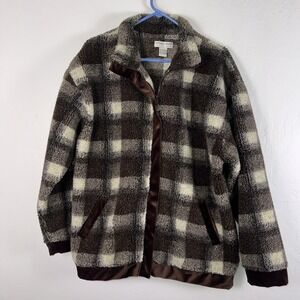 Vintage Euro Joy Men's Large Checkered Fleece Full Zip Warm Jacket ✅